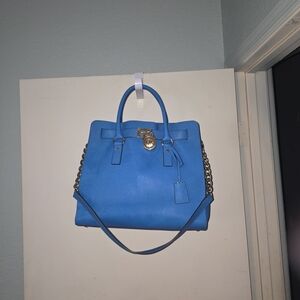 Michael Kors Vibrant Blue Satchel with Gold Details